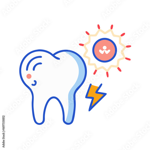 Cartoon tooth suffering from infection and painful dental problem