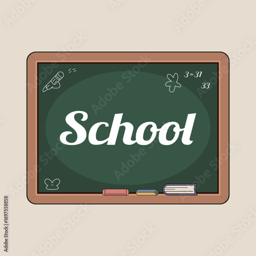 Chalkboard with School Text and Educational Elements a Vintage Inspired Illustration for Back to School Designs and Creative Learning Materials