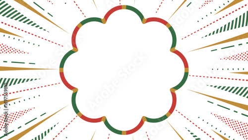 集中線とポップなフレームの背景素材、ポップなデザイン、クリスマスカラー、16:9サイズ