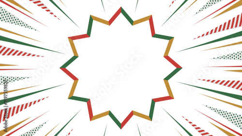 集中線とポップなフレームの背景素材、ポップなデザイン、クリスマスカラー、16:9サイズ