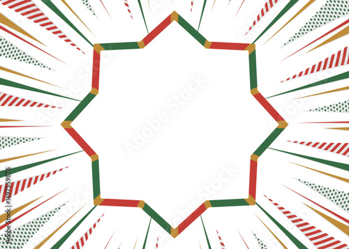 集中線とポップなフレームの背景素材、ポップなデザイン、クリスマスカラー