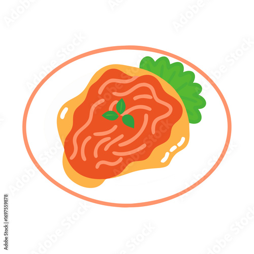 Stylized spaghetti plate with tomato sauce vector illustration graphic
