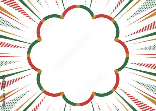 集中線とポップなフレームの背景素材、ポップなデザイン、クリスマスカラー