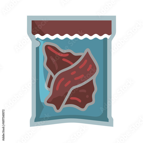 Packaged beef jerky flat vector icon illustration design