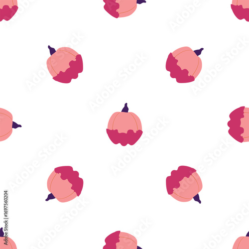 Decorative seamless textile pattern of colorful pumpkins. 