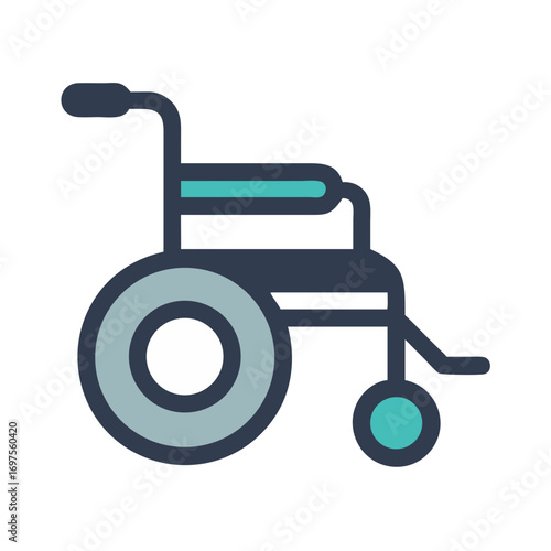 Stylized wheelchair illustration with turquoise and navy color palette