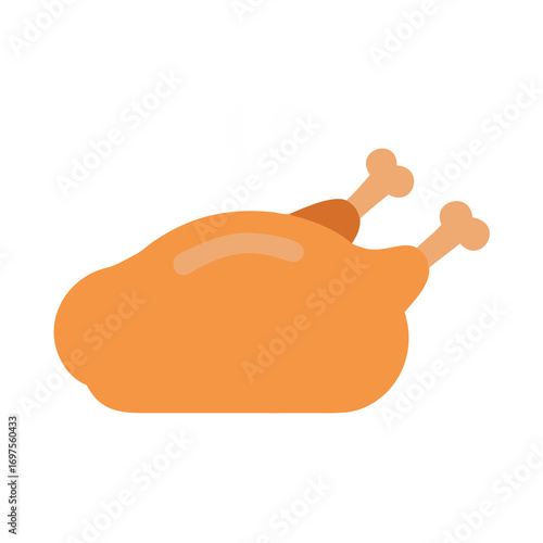 Cartoon whole roasted chicken food icon on black background
