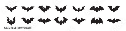 Halloween black bat isolated silhouettes holiday horror, vector cartoon icons. Flying vampire bat silhouettes for Halloween and trick or treat party scary and spooky decoration