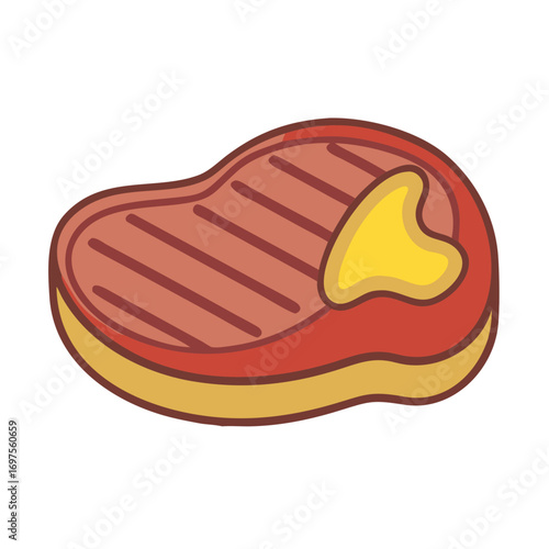 Cartoon beef steak with melting butter isolated on black
