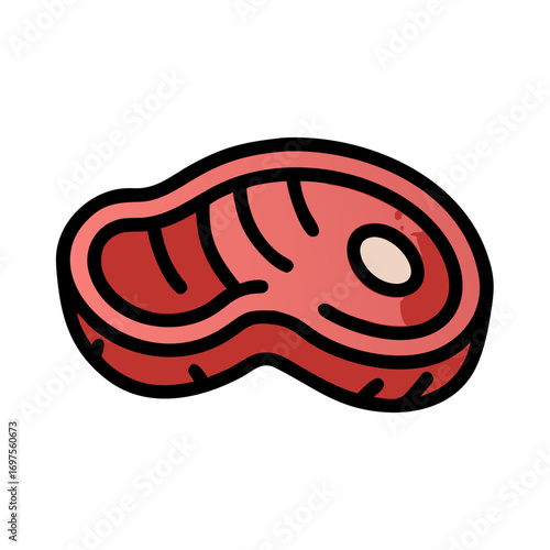 Cartoon steak isolated on black background, food concept