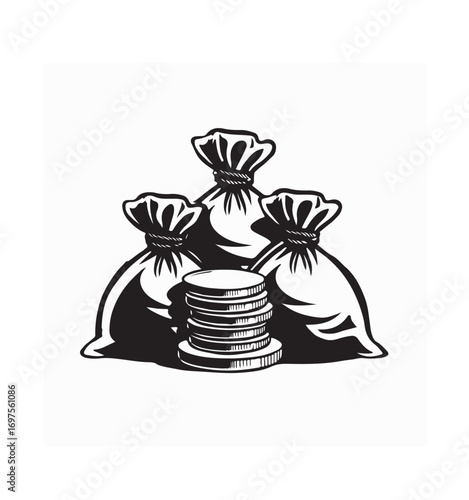 Money Bag and Gold Coins Logo Vector Isolated on White background