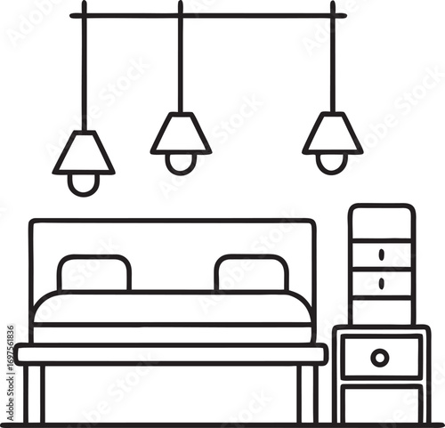 Simple Line Drawing of a Bed and Nightstand bedroom
