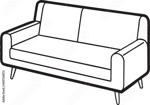 Simple Line Drawing of a Two- Seater Sofa couch furniture