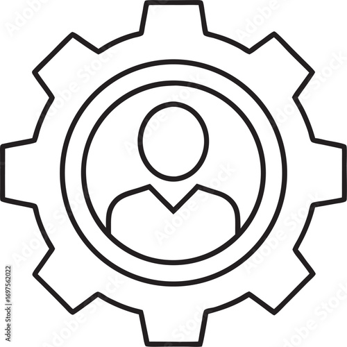 Single person icon within a gear symbol cogwheel individual