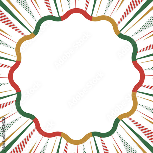 集中線とポップなフレームの背景素材、ポップなデザイン、クリスマスカラー、正方形サイズ