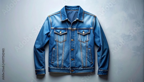 Classic denim jacket presented on a neutral background, ideal for fashion design
