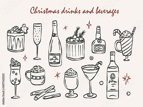 Hand drawn Christmas drinks and beverages