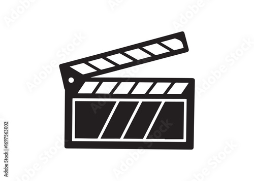 Cinema clapperboard open silhouette graphic illustration in black and white.