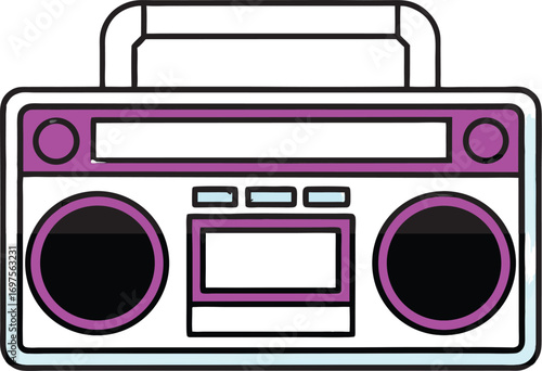 White and Pink Retro Boombox with Black Speakers radio