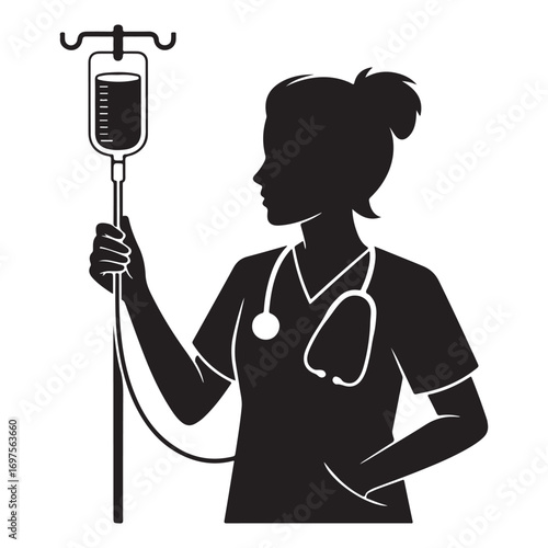 Silhouette of a Nurse with StethoscopeArt & Illustration