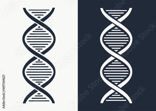 Modern DNA Double Helix Symbol with Horizontal Segments on Dark and Light Backgrounds