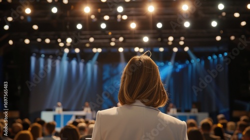 Female Politician Delivering Speech at International Conference