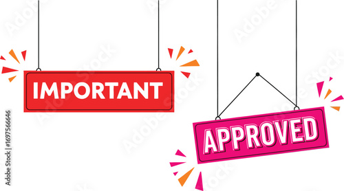 Important announcement approved with bright celebratory sparks, signifying approval and confirmation