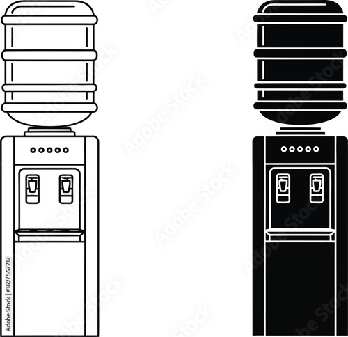 Modern water cooler dispenser in outline and solid black design for contrast.