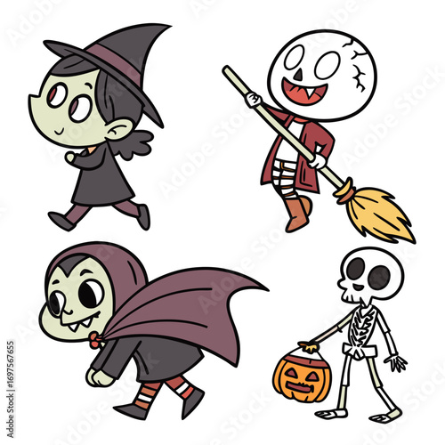 Cute Halloween Characters Running Vector Set