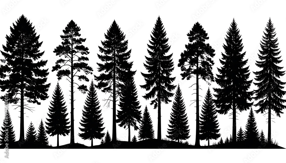 Fototapeta premium Silhouettes of pine trees in a forest