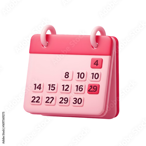 Pink 3d cartoon style calendar with highlighted date