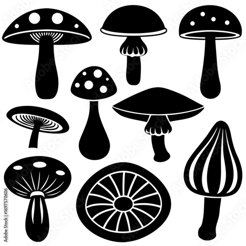 Mushroom Silhouettes Vector Graphics