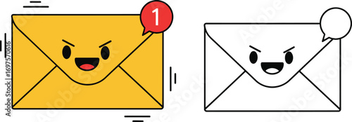 Cute angry email envelope with notification and speech bubble