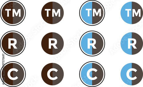  trademark, registered and Copyright symbol. Set of registered trademark icon. Copyright icon set collection. transparent png and vector illustration.
