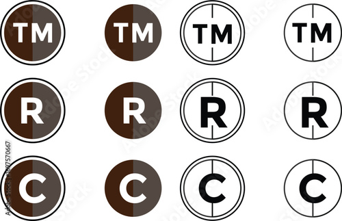  trademark, registered and Copyright symbol. Set of registered trademark icon. Copyright icon set collection. transparent png and vector illustration.
