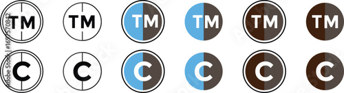  trademark, registered and Copyright symbol. Set of registered trademark icon. Copyright icon set collection. transparent png and vector illustration.
