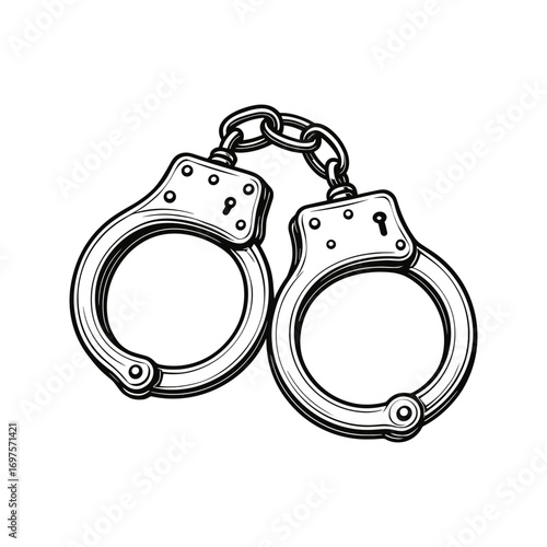 Handcuffs vector illustration in monochrome line style