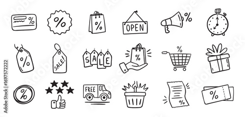 Loyalty card hand drawn doodle element icons. Symbol for Loyalty card, incentive program outline illustration icon