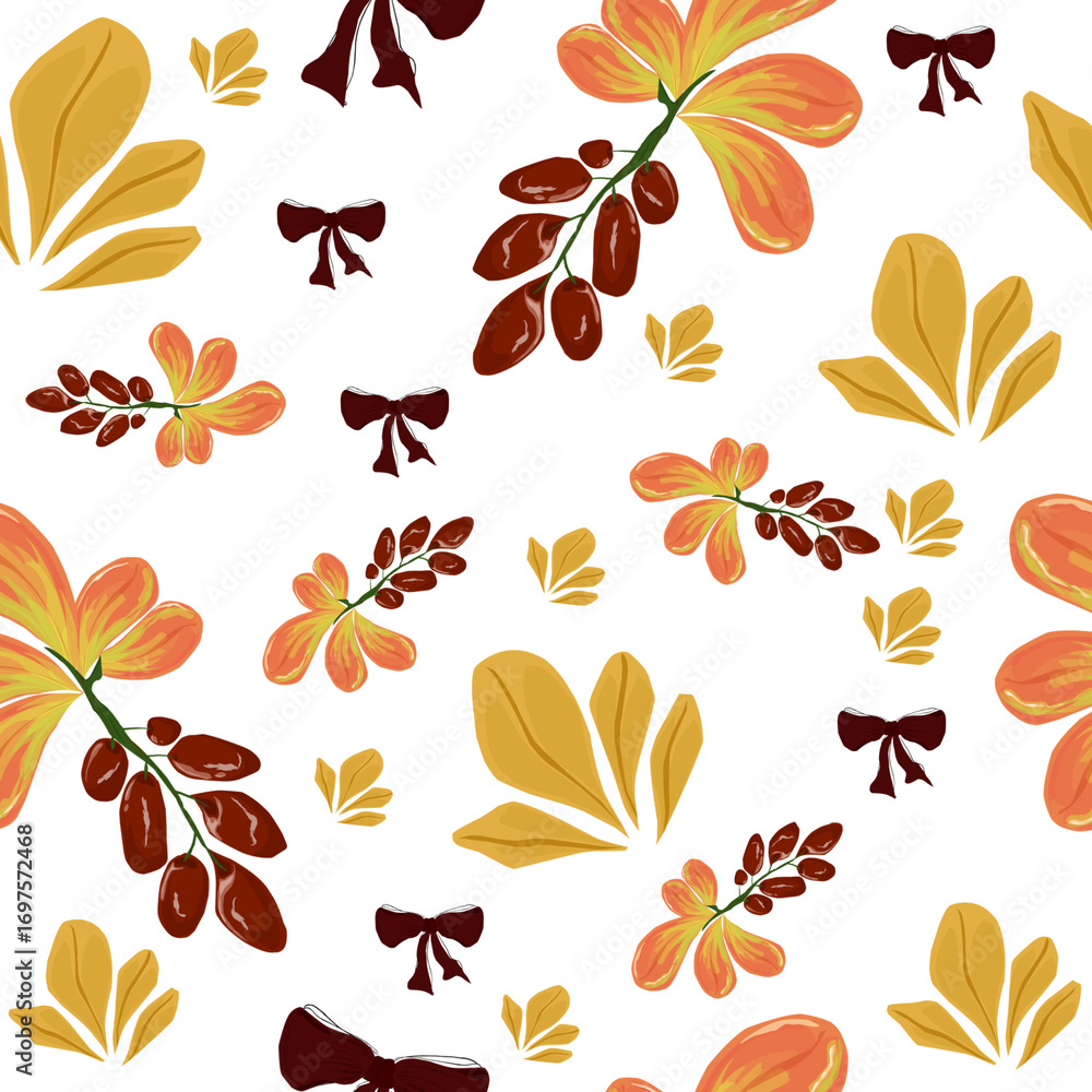 Obraz premium seamless or background leaves and floral pattern in warm fall color