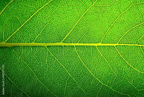 Vivid, emerald leaf close-up featuring detailed veins, showcasing vibrant green hues and intricate patterns of natural foliage texture