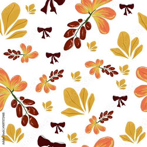 seamless  or background leaves and floral pattern in warm fall color