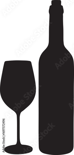 Minimalist Wine Bottle and Glass Illustration in Black and White