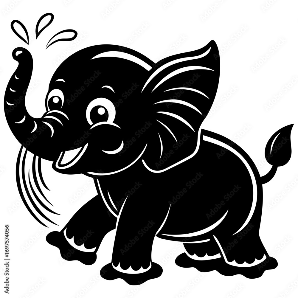 Obraz premium Vector Illustration of a Baby Elephant playing in water