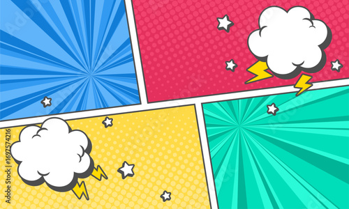 Comic art pop art style panels background with cloud and thunder