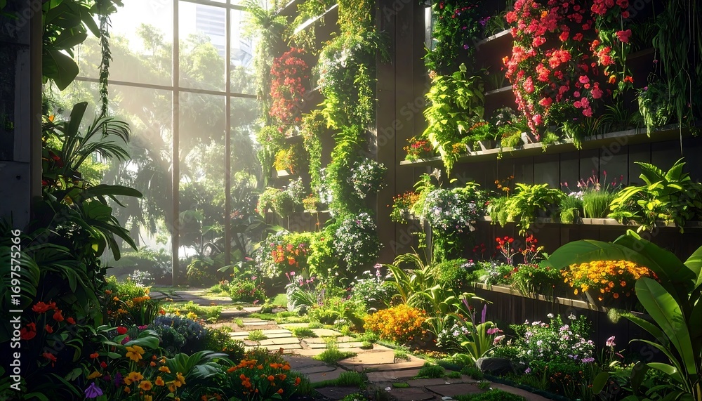 Obraz premium Sunlight-filled botanical garden