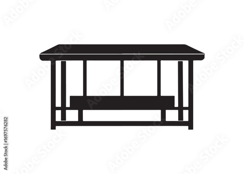 Public bus stop shelter silhouette, urban transport vector illustration design isolated on white.