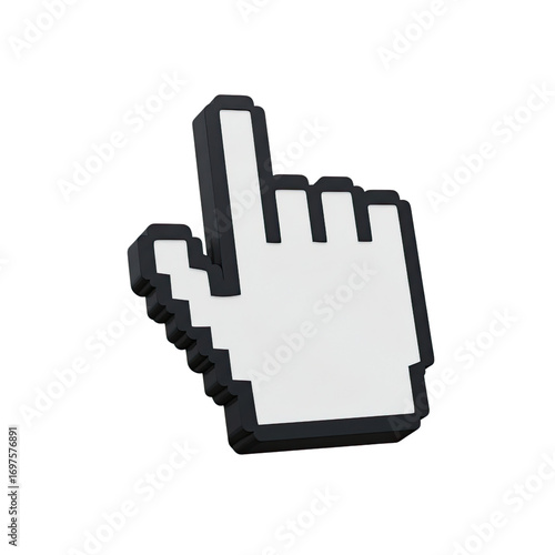 Pixelated computer mouse cursor hand pointer icon isolated on transparent background