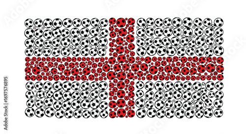 Dynamic england flag design composed of countless soccer balls, celebrating sport and national pride