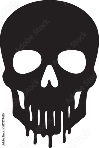 Melting Skull Vector Illustration & Silhouette Creepy Dripping Skull Icon for Halloween Punk & Grunge Designs