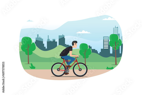 Illustration Young people doing physical activity outdoors at the park, they are running, cycling and bring the dog, healthy lifestyle  Suitable for Diagrams, Infographics, And Other Graphic Asset